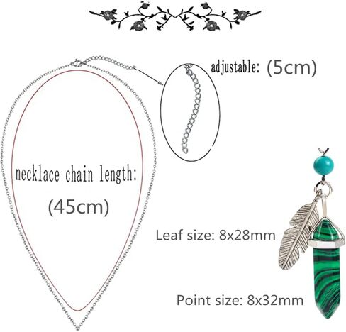 Hexagonal Pendant Necklace with Leaf Decor Adjustable Chain Reiki Energy Healing Crystals Stone Gemstone Point Natural Spiritual Quartz Jewelry for Women Men in Saudi Arabia