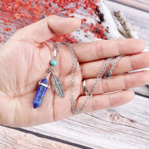 Hexagonal Pendant Necklace with Leaf Decor Adjustable Chain Reiki Energy Healing Crystals Stone Gemstone Point Natural Spiritual Quartz Jewelry for Women Men in Saudi Arabia