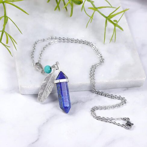 Hexagonal Pendant Necklace with Leaf Decor Adjustable Chain Reiki Energy Healing Crystals Stone Gemstone Point Natural Spiritual Quartz Jewelry for Women Men in Saudi Arabia