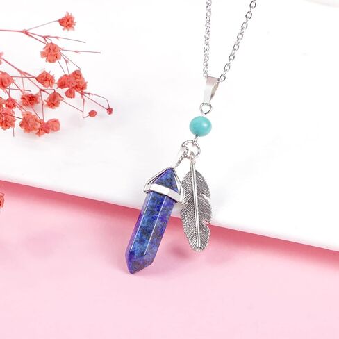Hexagonal Pendant Necklace with Leaf Decor Adjustable Chain Reiki Energy Healing Crystals Stone Gemstone Point Natural Spiritual Quartz Jewelry for Women Men in Saudi Arabia