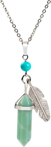 Hexagonal Pendant Necklace with Leaf Decor Adjustable Chain Reiki Energy Healing Crystals Stone Gemstone Point Natural Spiritual Quartz Jewelry for Women Men in Saudi Arabia