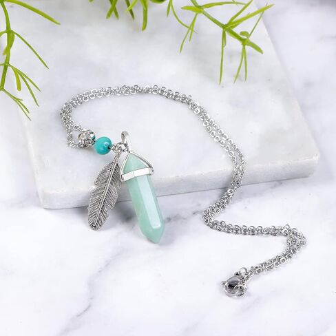 Hexagonal Pendant Necklace with Leaf Decor Adjustable Chain Reiki Energy Healing Crystals Stone Gemstone Point Natural Spiritual Quartz Jewelry for Women Men in Saudi Arabia