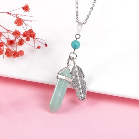 Hexagonal Pendant Necklace with Leaf Decor Adjustable Chain Reiki Energy Healing Crystals Stone Gemstone Point Natural Spiritual Quartz Jewelry for Women Men in Saudi Arabia