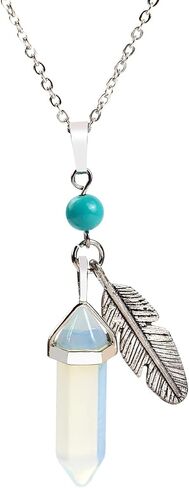 Hexagonal Pendant Necklace with Leaf Decor Adjustable Chain Reiki Energy Healing Crystals Stone Gemstone Point Natural Spiritual Quartz Jewelry for Women Men in Saudi Arabia