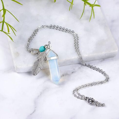 Hexagonal Pendant Necklace with Leaf Decor Adjustable Chain Reiki Energy Healing Crystals Stone Gemstone Point Natural Spiritual Quartz Jewelry for Women Men in Saudi Arabia