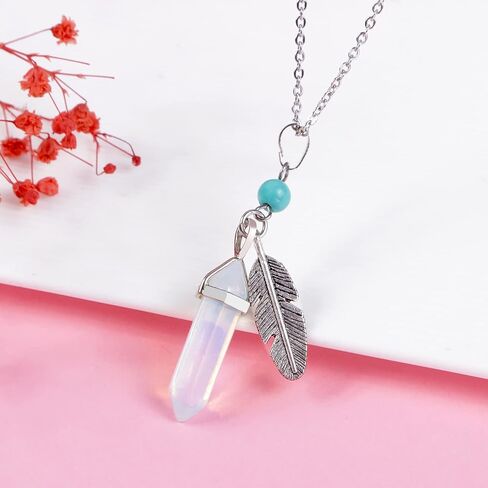 Hexagonal Pendant Necklace with Leaf Decor Adjustable Chain Reiki Energy Healing Crystals Stone Gemstone Point Natural Spiritual Quartz Jewelry for Women Men in Saudi Arabia