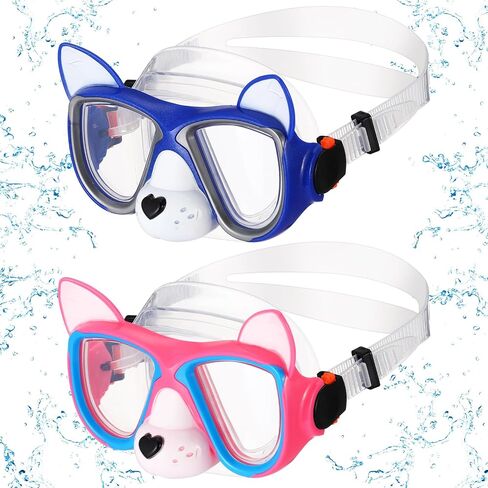 Fabbay 2 Pcs Kids Swim Goggles with Nose Cover Ages 4-7 Funny Dog Snorkel Mask Kids Anti Fog Diving Swimming Goggles No Leaking Clear Waterproof Snorkel Goggles in Saudi Arabia