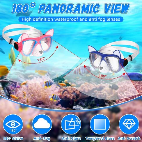 Fabbay 2 Pcs Kids Swim Goggles with Nose Cover Ages 4-7 Funny Dog Snorkel Mask Kids Anti Fog Diving Swimming Goggles No Leaking Clear Waterproof Snorkel Goggles in Saudi Arabia