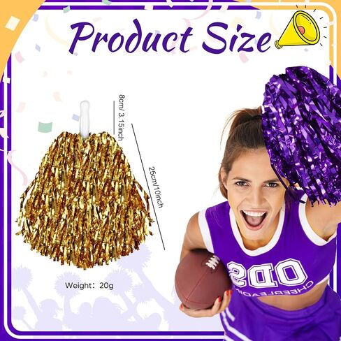 100 Pcs Cheerleading Pom Poms Metallic Foil Cheer Pompoms with Plastic Handle Cheerleader Pompoms Spirit Fun Pom Poms for Cheer Squad Dancing Party Performance Game Ball Sports Team (Black, Orange) in Kuwait