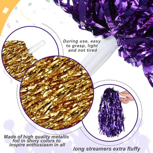 100 Pcs Cheerleading Pom Poms Metallic Foil Cheer Pompoms with Plastic Handle Cheerleader Pompoms Spirit Fun Pom Poms for Cheer Squad Dancing Party Performance Game Ball Sports Team (Black, Orange) in Kuwait