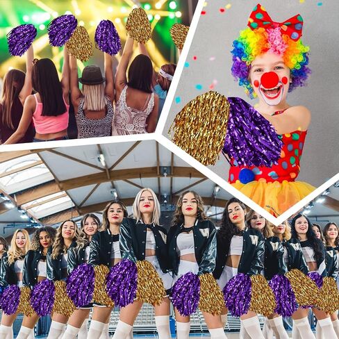 100 Pcs Cheerleading Pom Poms Metallic Foil Cheer Pompoms with Plastic Handle Cheerleader Pompoms Spirit Fun Pom Poms for Cheer Squad Dancing Party Performance Game Ball Sports Team (Black, Orange) in Kuwait
