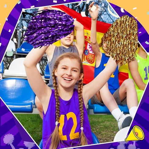 100 Pcs Cheerleading Pom Poms Metallic Foil Cheer Pompoms with Plastic Handle Cheerleader Pompoms Spirit Fun Pom Poms for Cheer Squad Dancing Party Performance Game Ball Sports Team (Black, Orange) in Kuwait
