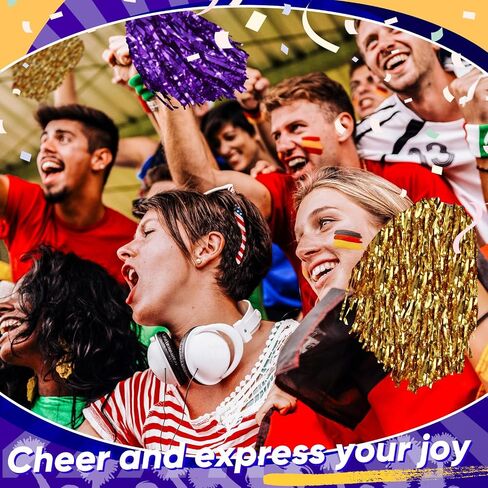 100 Pcs Cheerleading Pom Poms Metallic Foil Cheer Pompoms with Plastic Handle Cheerleader Pompoms Spirit Fun Pom Poms for Cheer Squad Dancing Party Performance Game Ball Sports Team (Black, Orange) in Kuwait