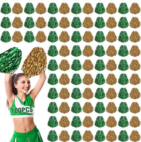 100 Pcs Cheerleading Pom Poms Metallic Foil Cheer Pompoms with Plastic Handle Cheerleader Pompoms Spirit Fun Pom Poms for Cheer Squad Dancing Party Performance Game Ball Sports Team (Black, Orange) in Kuwait