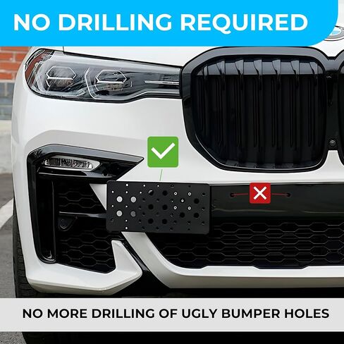 Front Bumper Tow Hook License Plate Mount Bracket for BMW X7 M and M Package 2023-2024, Plate Holder Set w Unique Screw Bolts & Black Screw Caps, License Tag Mounting Kit, Car Accessories in Saudi Arabia