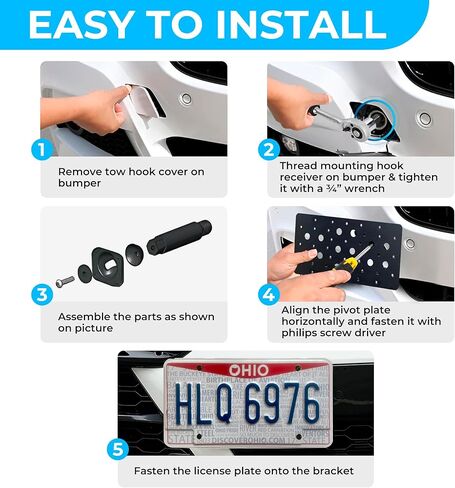 Front Bumper Tow Hook License Plate Mount Bracket for BMW X7 M and M Package 2023-2024, Plate Holder Set w Unique Screw Bolts & Black Screw Caps, License Tag Mounting Kit, Car Accessories in Saudi Arabia