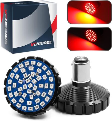 VehiCode 1157 Harley LED Light Bulb (Red) Kit - 2357 2057 7528 BAY15D بديل الاتصال المزدوج للدراجات النارية Harley Davidson الأمامي/الخلفي إشارة الانعطاف الوامض الذيل مصباح إيقاف الفرامل (عبوتان) in Kuwait