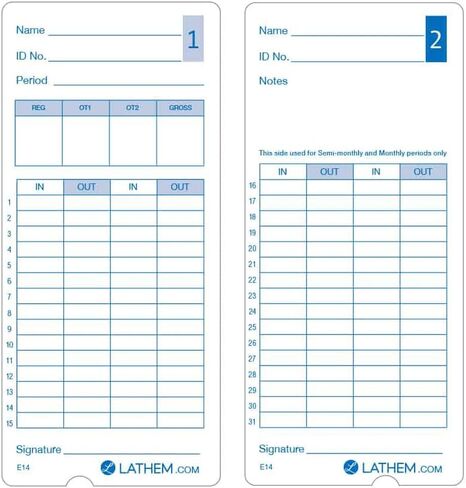 E14-100 بطاقات زمنية، نصف أسبوعية/شهرية/نصف شهرية/أسبوعية، وجهان، 7 بوصة in Kuwait