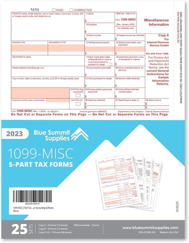 1099 MISC Forms 2023, 5 Part Tax Forms Kit, 25 Vendor Kit of Laser Forms Designed for QuickBooks and Accounting Software in Saudi Arabia