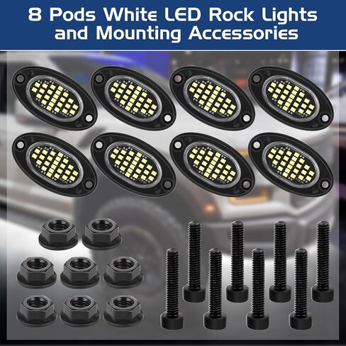 8 Pods 24 LED White Rock Lights Neon Underglow Kit for Trucks Waterproof LED Lights for Cars for Truck Motorcycle Boat ATV Utv Golf Cart and More Driving Travel Essentials in Saudi Arabia