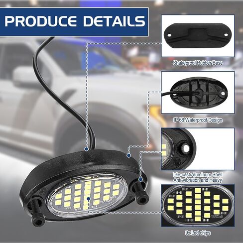 8 Pods 24 LED White Rock Lights Neon Underglow Kit for Trucks Waterproof LED Lights for Cars for Truck Motorcycle Boat ATV Utv Golf Cart and More Driving Travel Essentials in Saudi Arabia