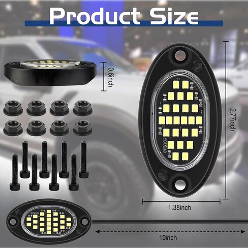 8 Pods 24 LED White Rock Lights Neon Underglow Kit for Trucks Waterproof LED Lights for Cars for Truck Motorcycle Boat ATV Utv Golf Cart and More Driving Travel Essentials in Saudi Arabia