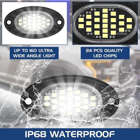 8 Pods 24 LED White Rock Lights Neon Underglow Kit for Trucks Waterproof LED Lights for Cars for Truck Motorcycle Boat ATV Utv Golf Cart and More Driving Travel Essentials in Saudi Arabia