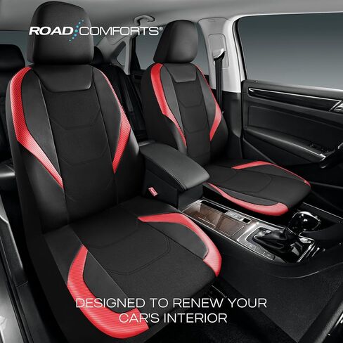 Car Seat Cover, Leather Carbon Fiber Full Set Car Seat Cover, Automotive Interior Cover, Universal Fit for Most Cars, SUVs and Trucks and Vans Airbag Compatible (Full Set Red) in Kuwait