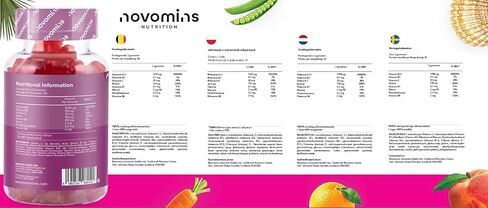 علكة فيتامين ب12 من نوفومين - مكمل لدعم الطاقة والتمثيل الغذائي عالي القوة - فيتامين ب12 1000 ميكروجرام - نباتي، غير معدّل وراثيًا - غني بفيتامين C، B1، B2، B6، البيوتين - مصنوع in Kuwait