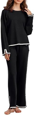 Women's 2 Piece Outfits Pullover Sweatsuit Knit Sweater Top High Waist Wide Leg Pants Lounge Sets Tracksuits in Saudi Arabia