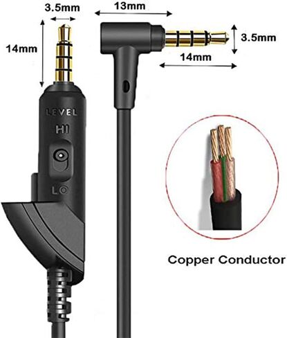 استبدال سلك كابل الصوت 3.5 ملم متوافق مع سماعات الرأس Bose QC15 QuietComfort 15 QC2، وسلك تمديد الصوت مع ميكروفون مدمج والتحكم في مستوى الصوت in Saudi Arabia