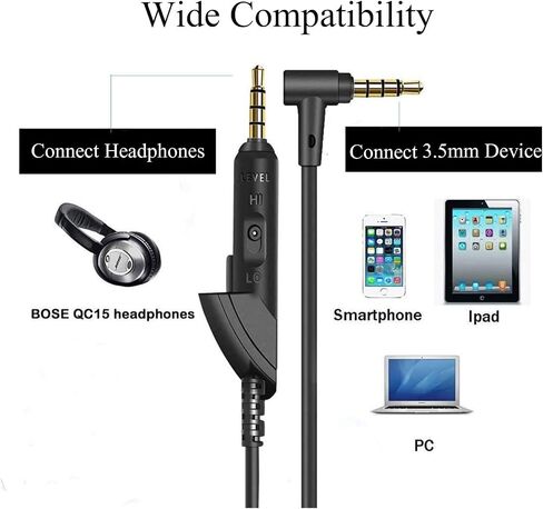 استبدال سلك كابل الصوت 3.5 ملم متوافق مع سماعات الرأس Bose QC15 QuietComfort 15 QC2، وسلك تمديد الصوت مع ميكروفون مدمج والتحكم في مستوى الصوت in Saudi Arabia