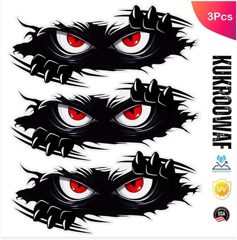3PCS Peeking Monster Angry Eyes Car Decals,Funny Monster Stickers for Cars, Trucks, Dents & Sports Cars, Large Black Vinyl Bumper Stickers and Decals (10x4 inches) in Saudi Arabia