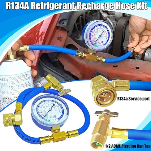 مجموعة خرطوم إعادة شحن غاز التبريد R134a - مجموعة خرطوم شحن الفريون A/C، مع صمام صنبور ثقب الرصاصة BPV-31، وصمام تعديل التيار المتردد، ومحول الغلق الذاتي R134a، لنظام تبريد مكيف الهواء بالمنزل/السيارة in Saudi Arabia