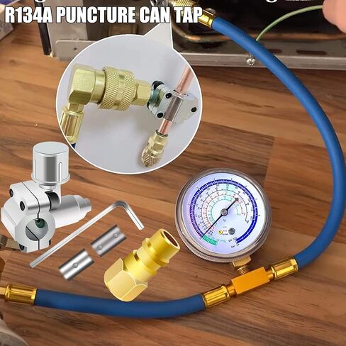 مجموعة خرطوم إعادة شحن غاز التبريد R134a - مجموعة خرطوم شحن الفريون A/C، مع صمام صنبور ثقب الرصاصة BPV-31، وصمام تعديل التيار المتردد، ومحول الغلق الذاتي R134a، لنظام تبريد مكيف الهواء بالمنزل/السيارة in Saudi Arabia