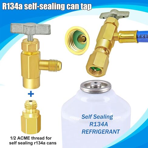 مجموعة خرطوم إعادة شحن غاز التبريد R134a - مجموعة خرطوم شحن الفريون A/C، مع صمام صنبور ثقب الرصاصة BPV-31، وصمام تعديل التيار المتردد، ومحول الغلق الذاتي R134a، لنظام تبريد مكيف الهواء بالمنزل/السيارة in Saudi Arabia