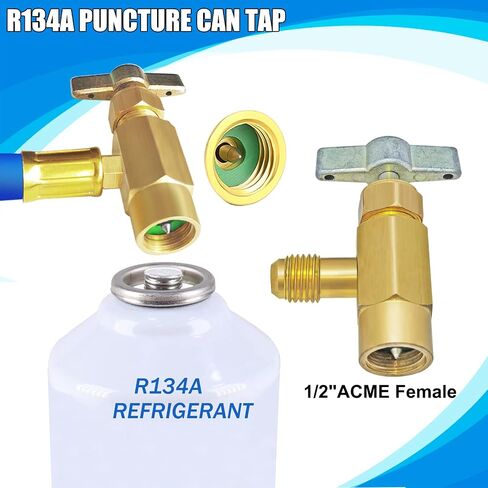 مجموعة خرطوم إعادة شحن غاز التبريد R134a - مجموعة خرطوم شحن الفريون A/C، مع صمام صنبور ثقب الرصاصة BPV-31، وصمام تعديل التيار المتردد، ومحول الغلق الذاتي R134a، لنظام تبريد مكيف الهواء بالمنزل/السيارة in Saudi Arabia