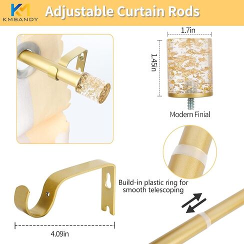 Gold Curtain Rods With Fashion Design Finials,1 Inch Diameter Heavy Duty Adjustable Modern Decorative Telescoping Window Drapery Rods in Saudi Arabia