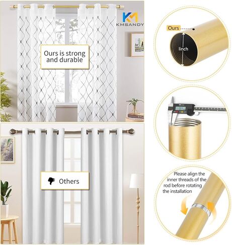 Gold Curtain Rods With Fashion Design Finials,1 Inch Diameter Heavy Duty Adjustable Modern Decorative Telescoping Window Drapery Rods in Saudi Arabia