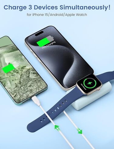 RORRY Mini Portable Charger for iPhone 15, Built-in Foldable USB-C Connector Power Bank, 5000mAh 15W Fast Charging Small Battery Pack for iPhone 15/15 Plus/15 Pro/15 Pro Max, Apple Watch, White in Saudi Arabia