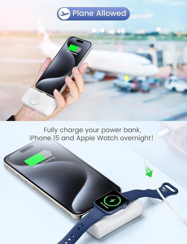 RORRY Mini Portable Charger for iPhone 15, Built-in Foldable USB-C Connector Power Bank, 5000mAh 15W Fast Charging Small Battery Pack for iPhone 15/15 Plus/15 Pro/15 Pro Max, Apple Watch, White in Saudi Arabia