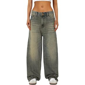 eelfric Eden Men's Jean Pants Mud صباغة غسول الجينز فضفاضة عريضة الساق الساق