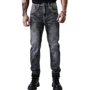 Men's Embroidered Relaxed Fit Jeans with Comfort Flex Waist Stretch Denim Casual Jeans Unique Design Classic Fit for Men