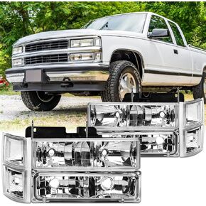 8PCS Headlights Assembly For 1994 1995 1996 1997 1998 1999 Chevy Suburban/Tahoe For 94-98 OBS Chevy Silverado/C10 Pickup/C/K 1500 2500 3500 Truck Replacement Headlamp W/Corner and Bumper Light