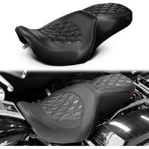 Rider Passenger Seat Pillion Leather Seat Cushion Compatible With Harley Touring Road King 1997-2007 FLHR Street Glide 2006-2007 (Red Stitching)