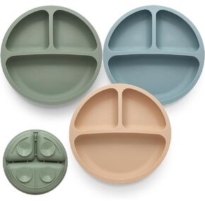 Eascrozn Suction Plates for Baby 3 pack, Stay Put Divided Toddler Plates, 100% Food Grade Silicone Baby Plates, BPA Free, Baby Feeding Supplies, Microwave & Dishwasher Safe in Saudi Arabia