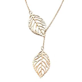 Xiaomei Fashion Womens New Netlace Necklace Leaf Y على شكل معدني مزدوج ورقة قلادة قلادة قلادة (ذهبية)