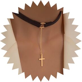 Boho Black Velvet Choker Necklace Gold Cross Pendant Necklace Vintage Cross Y Lariat Necklace Gold Religion Cross Short Necklace Jewelry for Women