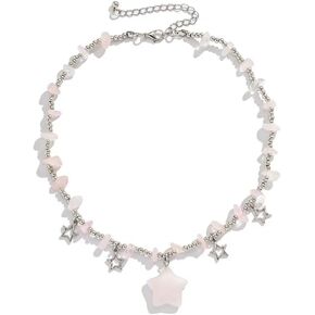 Blue Drop Star Charms Pendant Choker Y2K Healing Crystal Necklace Summer Jewelry with Silver Chains for Women Y2K Accessories Aesthetic Jewelry Gift