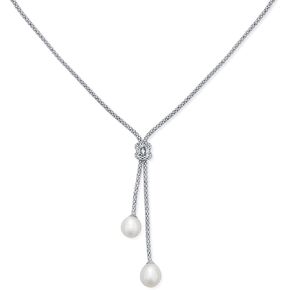 Nautical Bride CZ Beach Destination Wedding White Simulated Pearl 8MM Jewelry Set Starfish Necklace Lariat Pendant Stud Earring For Women Bridesmaids .925 Sterling Silver